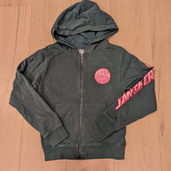 Santa Cruz Skateboards Kids Hoodie - Green with Pink Accents - Picture 1 of 7